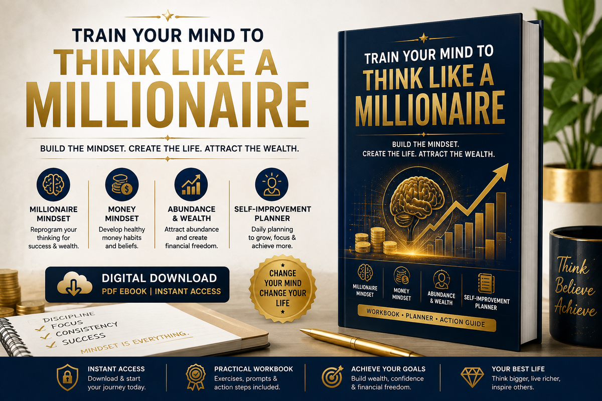 Think Like a Millionaire: Money Mindset Workbook | Digital Download PDF | Abundance & Wealth Building Self-Improvement Planner