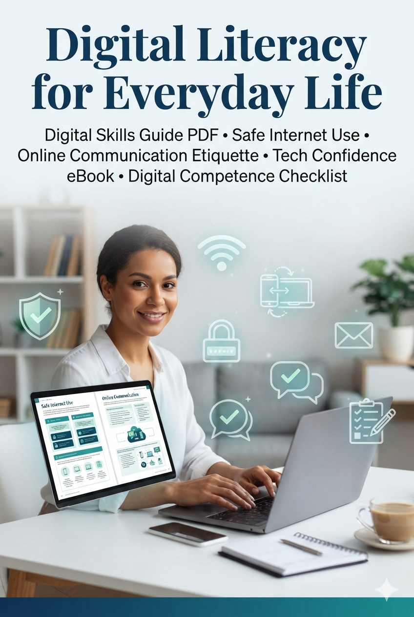 Digital Literacy for Everyday Life | Digital Skills Guide PDF, Safe Internet Use, Online Communication Etiquette, Tech Confidence eBook, Digital Competence Checklist