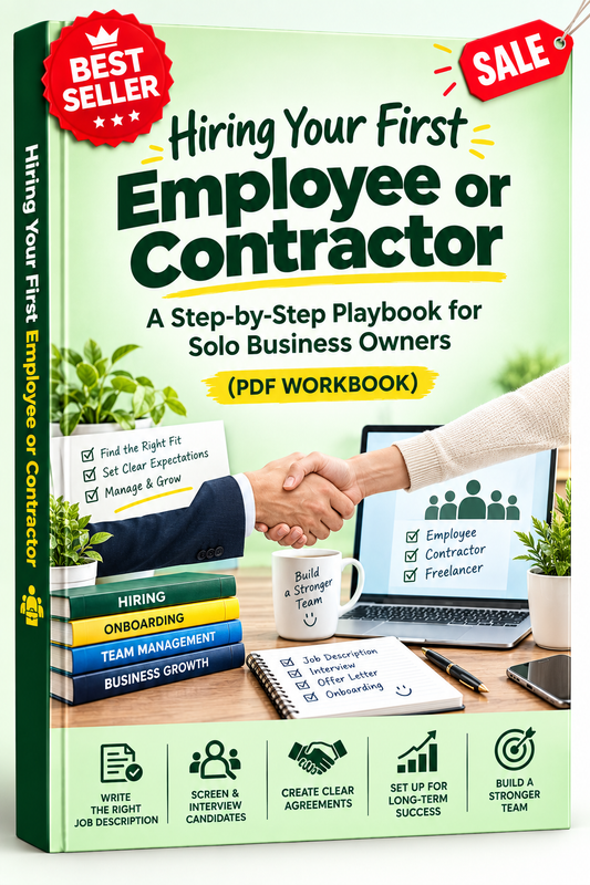 Hiring Your First Employee or Contractor: A Step-by-Step Playbook for Solo Business Owners (PDF Workbook)