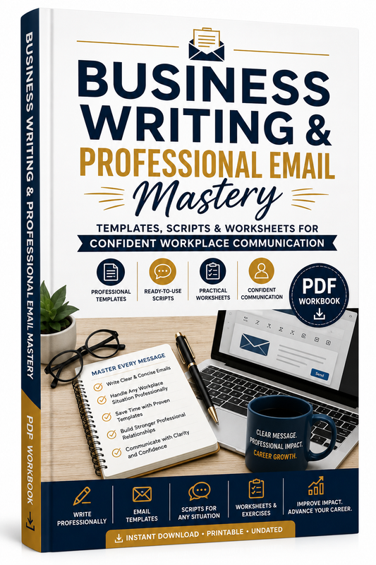 Business Writing & Professional Email Mastery: Templates, Scripts & Worksheets for Confident Workplace Communication (PDF Workbook)