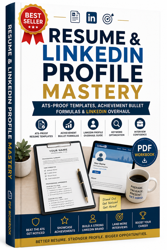 Resume & LinkedIn Profile Mastery: ATS-Proof Templates, Achievement Bullet Formulas & LinkedIn Overhaul (PDF Workbook)