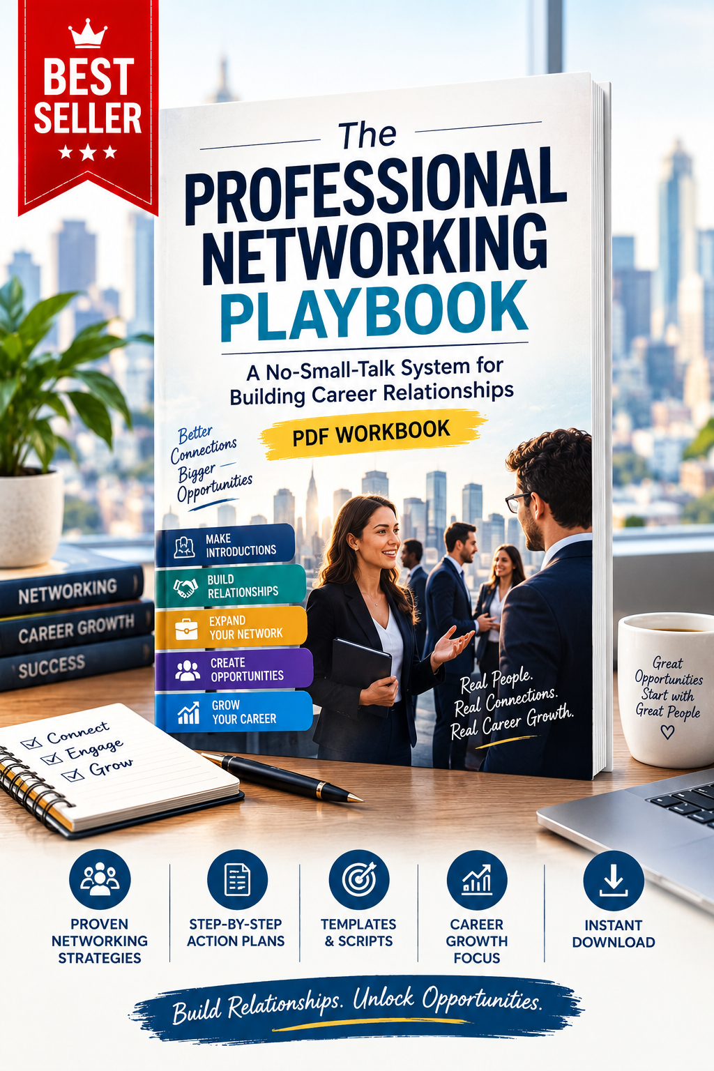 The Professional Networking Playbook: A No-Small-Talk System for Building Career Relationships (PDF Workbook)
