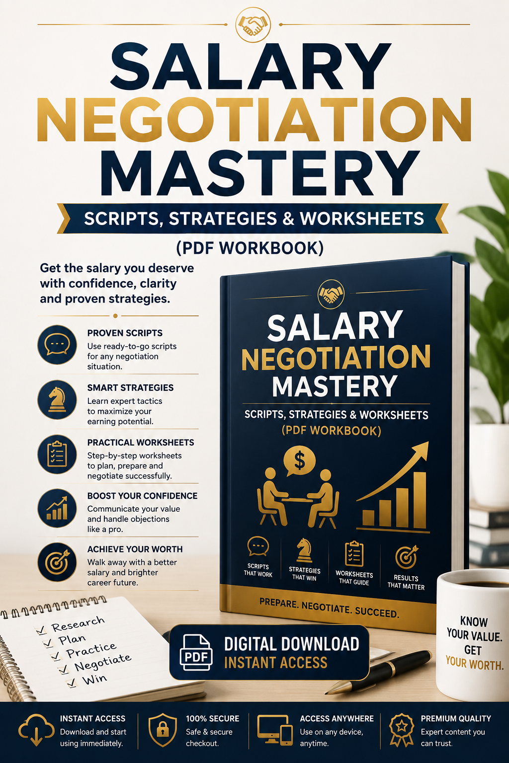 Salary Negotiation Mastery: Scripts, Strategies &amp; Worksheets (PDF Workbook)