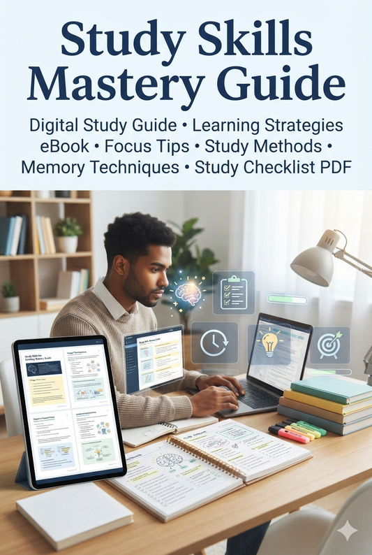 Study Skills Mastery Guide – Digital Study Guide, Learning Strategies eBook &amp; Memory Techniques (17-Page Printable PDF)