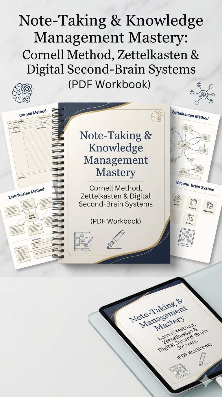 Note-Taking & Knowledge Management Mastery: Cornell Method, Zettelkasten & Digital Second-Brain Systems (PDF Workbook)