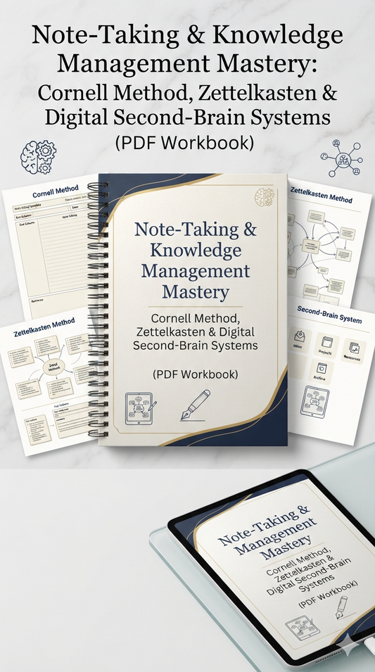 Note-Taking & Knowledge Management Mastery: Cornell Method, Zettelkasten & Digital Second-Brain Systems (PDF Workbook)